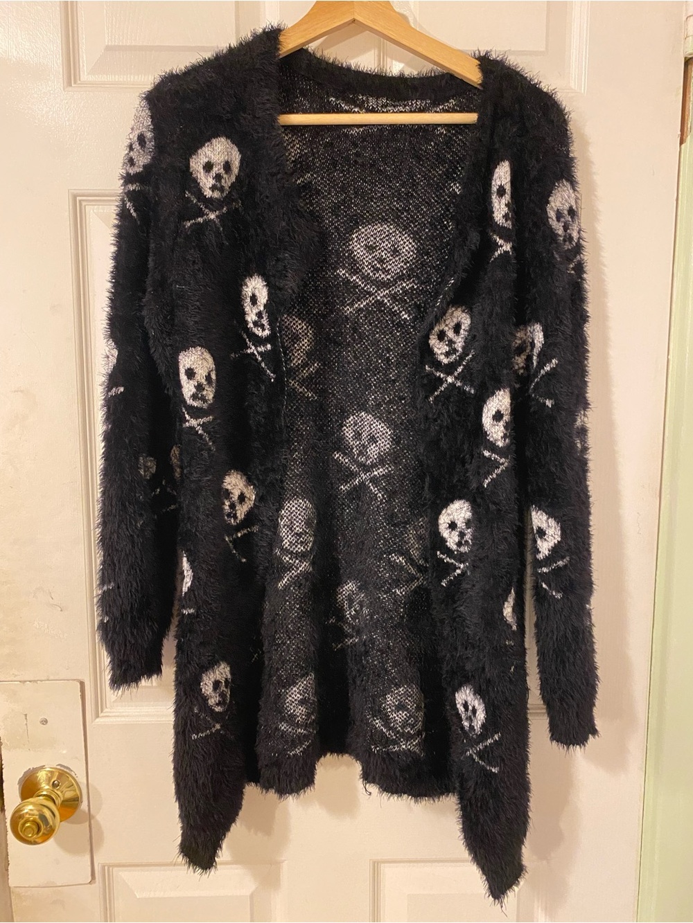 Long fluffy skull and crossbones cardigan